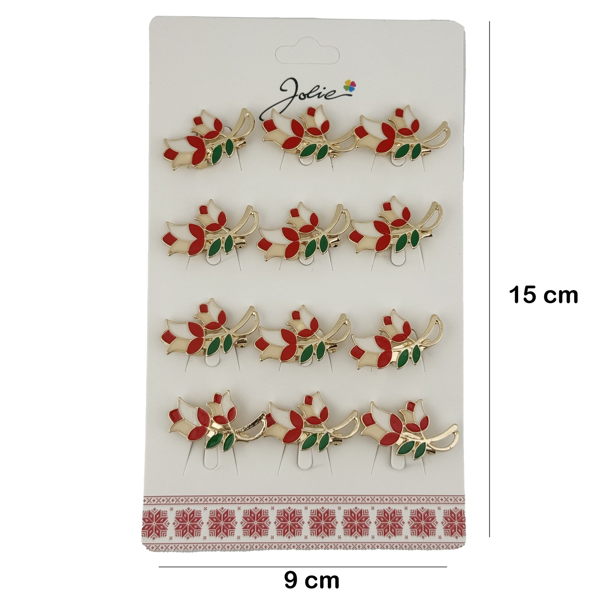 Set 12 Brose Martisor Primavara Lalele cu Motiv Traditional, Jolie, Brose din Metal, Aspect Lacuit, 2,5 x 1,5 cm per Unitate, Rosu