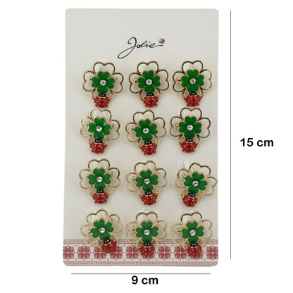 Set 12 Brose Martisor de Primavara Margareta cu Fluture si Buburuza, Jolie, Brose din Metal, Aspect Lacuit, 2,5 x 2,5 cm per Unitate, Rosu/Verde