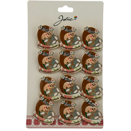 Set 12 Brose Martisor Primavara, Jolie, Model Fata, cu Mesaj Ghiocei pentru Mama, Multicolor