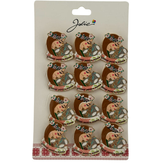Set 12 Brose Martisor Primavara, Jolie, Model Fata, cu Mesaj Ghiocei pentru Mama, Multicolor