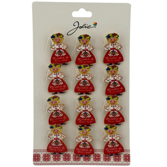 Set 12 Brose Martisor Primavara, Jolie, Model Fata, cu Mesaj Mandra de Tara Mea, Multicolor