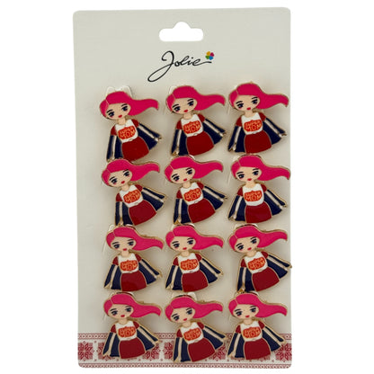 Set 12 Brose Martisor Primavara, Jolie, Model Fata, cu Mesaj Super Mom, Multicolor