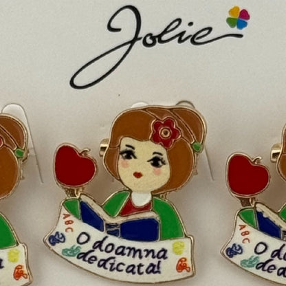Set 12 Brose Martisor Primavara, Jolie, Model Fata, cu Mesaj O Doamna Dedicata