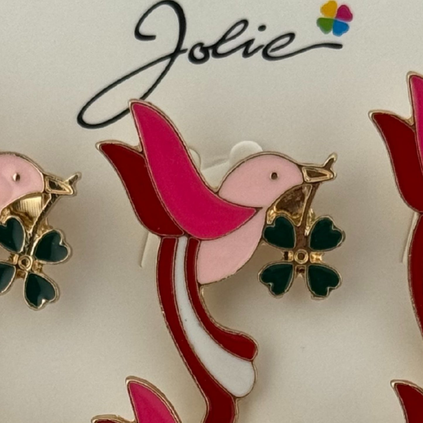 Set 12 Brose Martisor Primavara, Jolie, Model Pasare cu Trifoi in Cioc, Roz