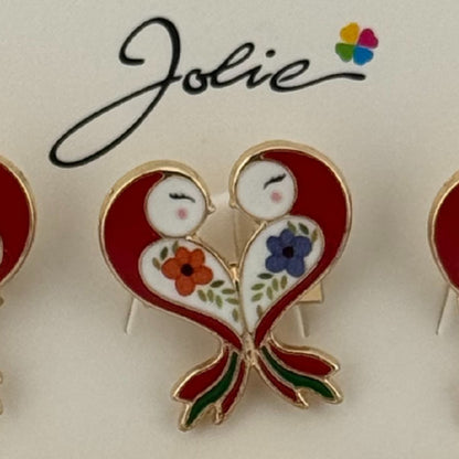 Set 12 Brose Martisor Primavara, Jolie, Model Pasari Rosii in Inima
