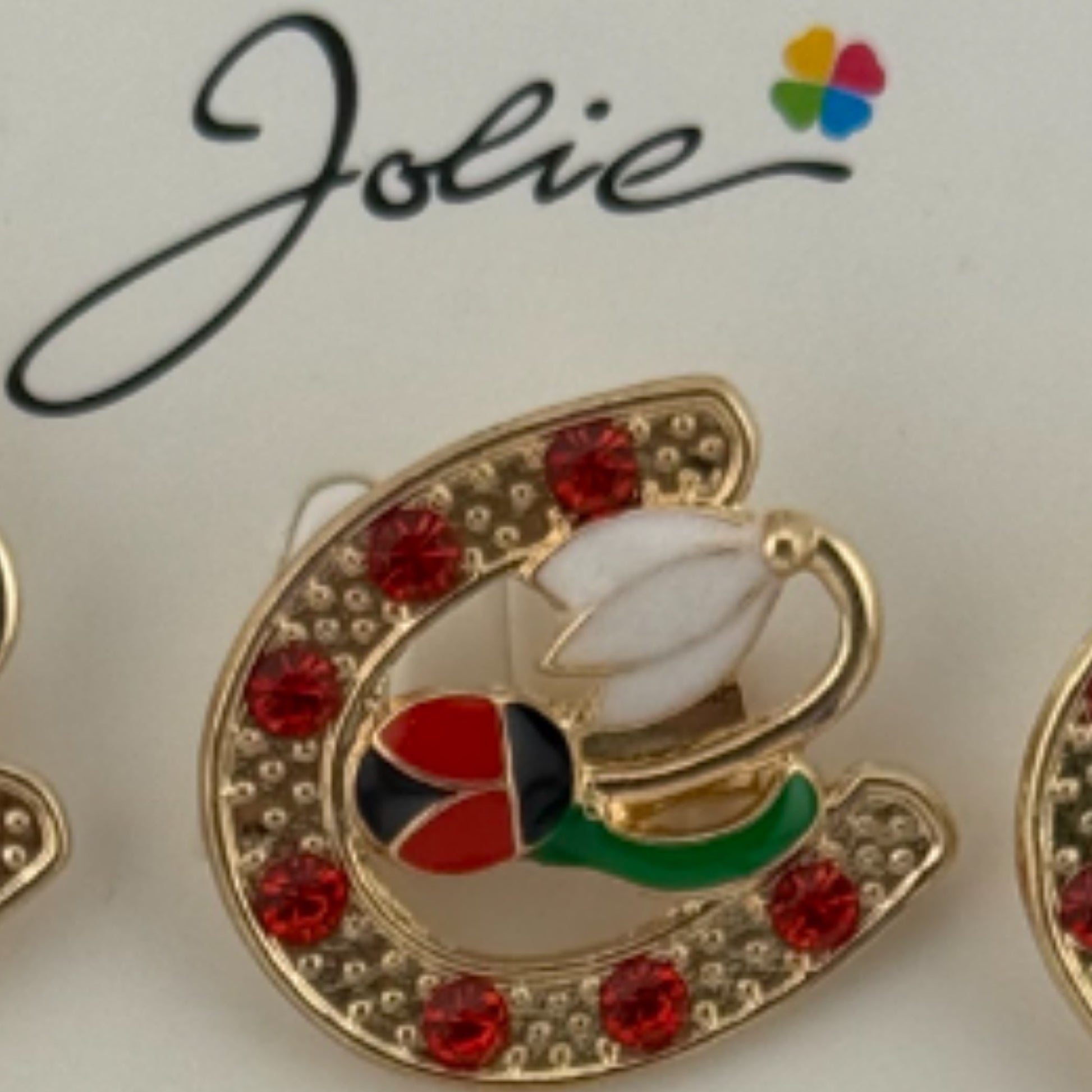 Set 12 Brose Martisor Primavara, Jolie, Model Potcoava cu Pietre, Buburuza si Floare, Multicolor