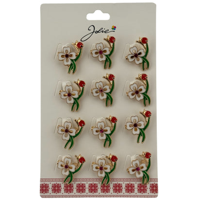Set 12 Brose Martisor Primavara, Jolie, Model Trifoi cu Buburuza, Verde Alb Rosu