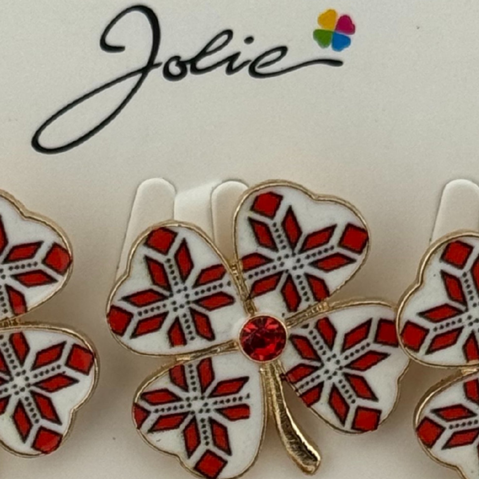 Set 12 Brose Martisor Primavara, Jolie, Model Trifoi Traditional cu Piatra Rosie