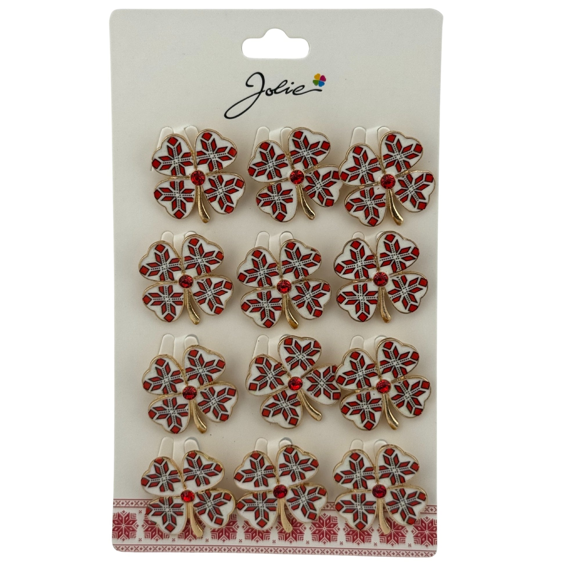 Set 12 Brose Martisor Primavara, Jolie, Model Trifoi Traditional cu Piatra Rosie