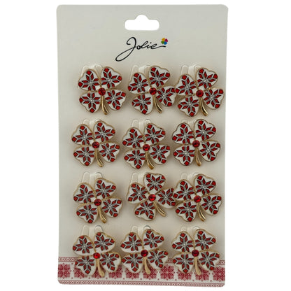 Set 12 Brose Martisor Primavara, Jolie, Model Trifoi Traditional cu Piatra Rosie