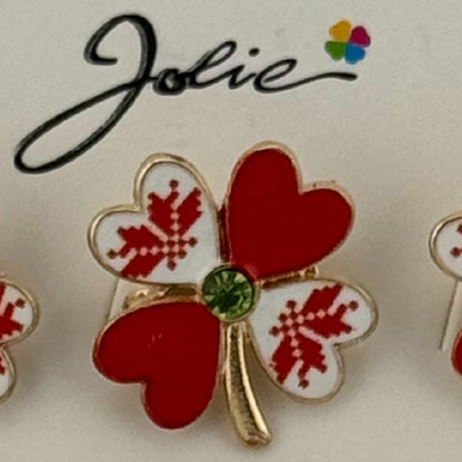 Set 12 Brose Martisor Primavara, Jolie, Model Trifoi Traditional cu Rosu