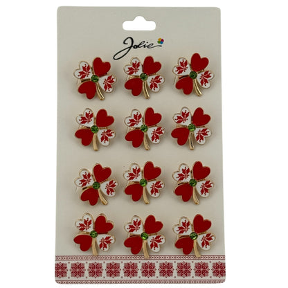 Set 12 Brose Martisor Primavara, Jolie, Model Trifoi Traditional cu Rosu