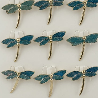 Set 12 Brose Martisor Traditional, Jolie, Model Libelula, Brose din Metal, Aspect Lacuit, 2,5 x 2,5 cm per Unitate, Verde