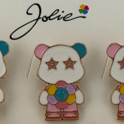 Set 12 Brose Martisor pentru Copii, Jolie, Model Urs Panda cu Floare Multicolora