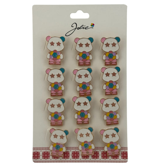 Set 12 Brose Martisor pentru Copii, Jolie, Model Urs Panda cu Floare Multicolora