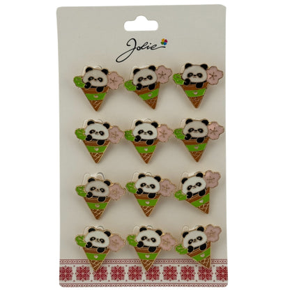Set 12 Brose Martisor pentru Copii, Jolie, Model Urs Panda in Con de Inghetata, Multicolor