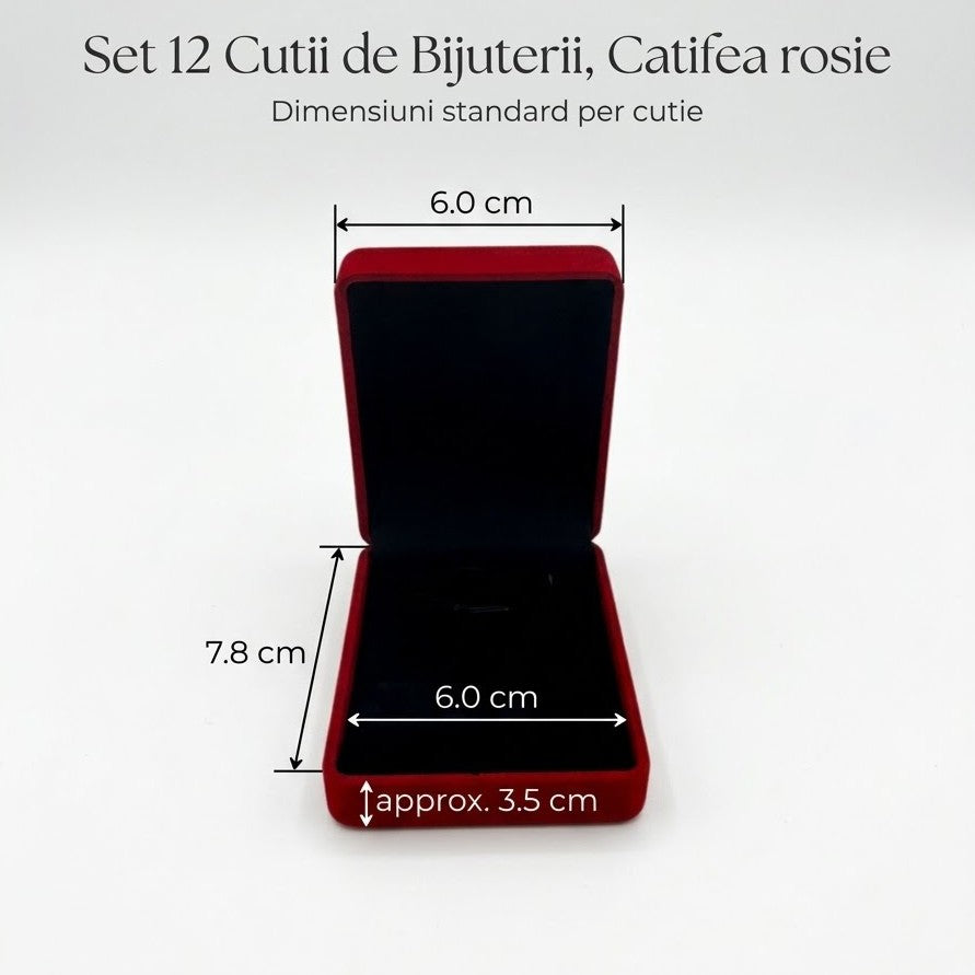 Cutii pentru Bijuterii, Klevo, Set 12 bucati, din Catifea, 7.8 x 6 x 3.5 cm per unitate, Rosu