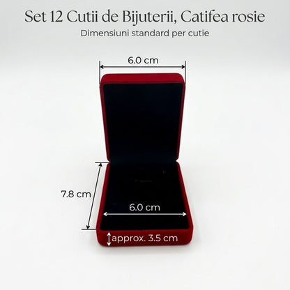 Cutii pentru Bijuterii, Klevo, Set 12 bucati, din Catifea, 7.8 x 6 x 3.5 cm per unitate, Rosu