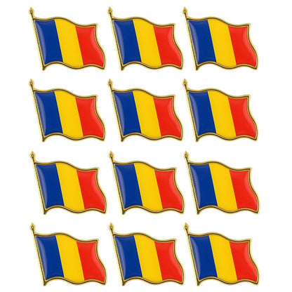 Set 12 Insigne Steag Tricolor Romania, Klevo, Model Brosa cu Ac de Siguranta, 20x20 mm