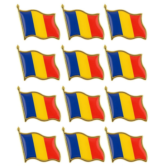 Set 12 Insigne Steag Tricolor Romania, Klevo, Model Brosa cu Ac de Siguranta, 20x20 mm