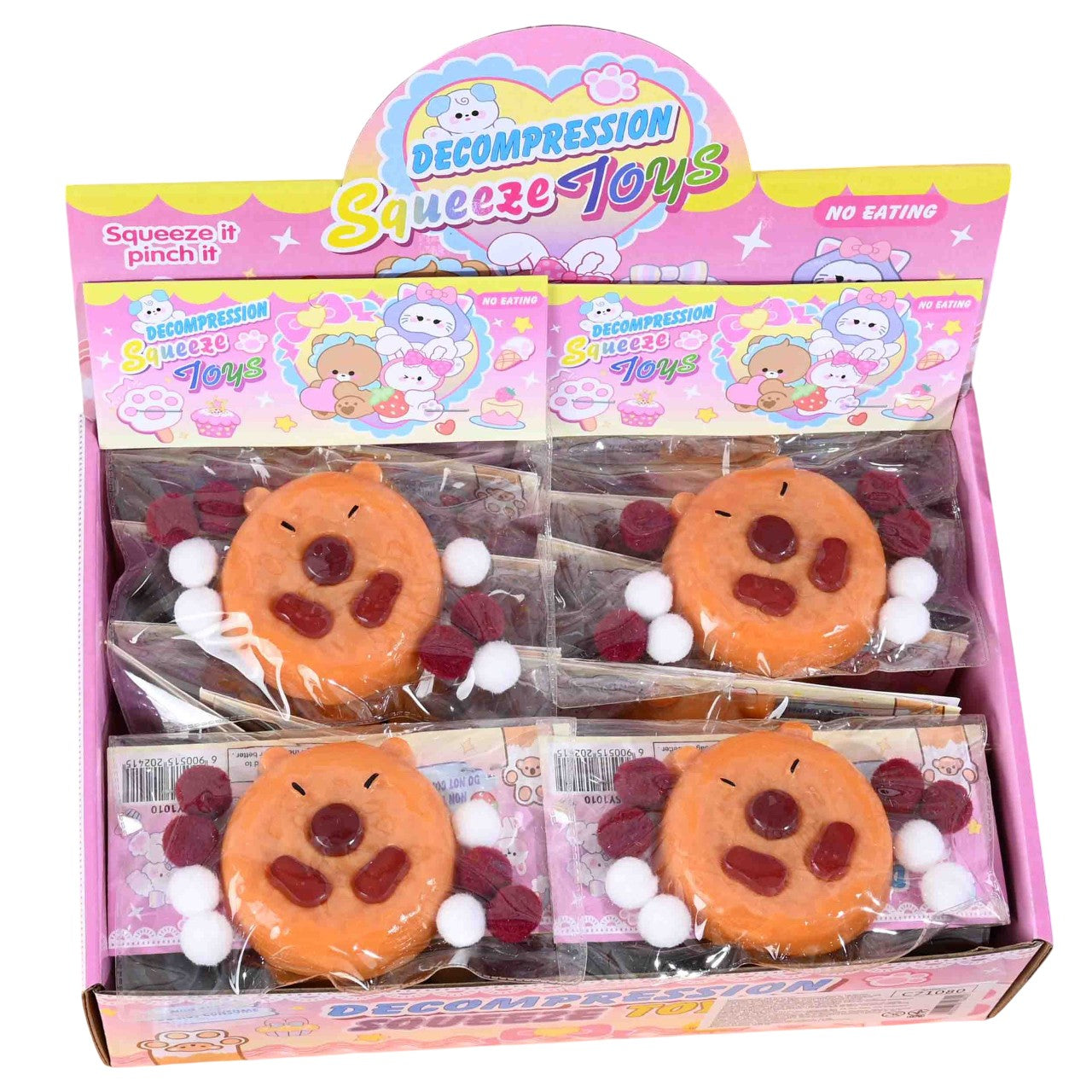 Set 12 Jucarii Antistres Squishy, Klevo, cu Revenire Lenta, Squeeze Pinch Family, Forma de Biscuite Rotund, Model Capybara, 7x6.5 cm, 55g, Ambalaj Transparent, Maro