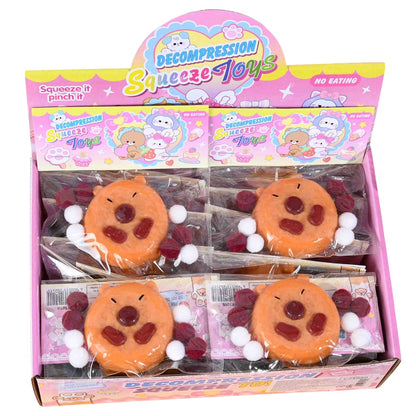Set 12 Jucarii Antistres Squishy, Klevo, cu Revenire Lenta, Squeeze Pinch Family, Forma de Biscuite Rotund, Model Capybara, 7x6.5 cm, 55g, Ambalaj Transparent, Maro