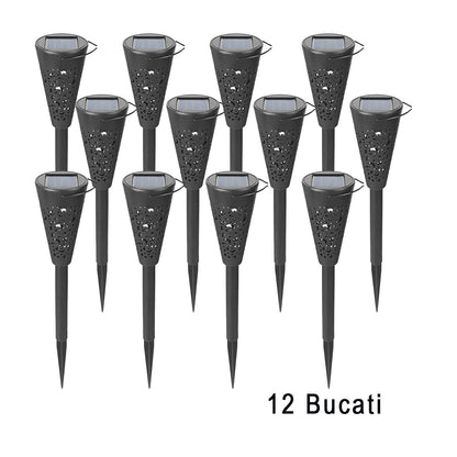Set 12 Lampi Solare Led pentru Gradina, Klevo, Tip Torta, 36 x 6.8 cm, Buton On-Off, Lumina Alb Rece, Negru