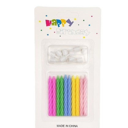 Set 12 Lumanari de Tort, Klevo, Model Spirala cu Suport, Party, 6.5 cm, din Parafina, Multicolor