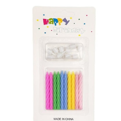 Set 12 Lumanari de Tort, Klevo, Model Spirala cu Suport, Party, 6.5 cm, din Parafina, Multicolor
