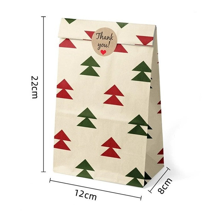 Set 12 Pungi de Cadou, Klevo, Tema Craciun, cu Motive Festive, 12 Stickere Incluse, 22 x 12 x 8 cm, din Hartie, Multicolor