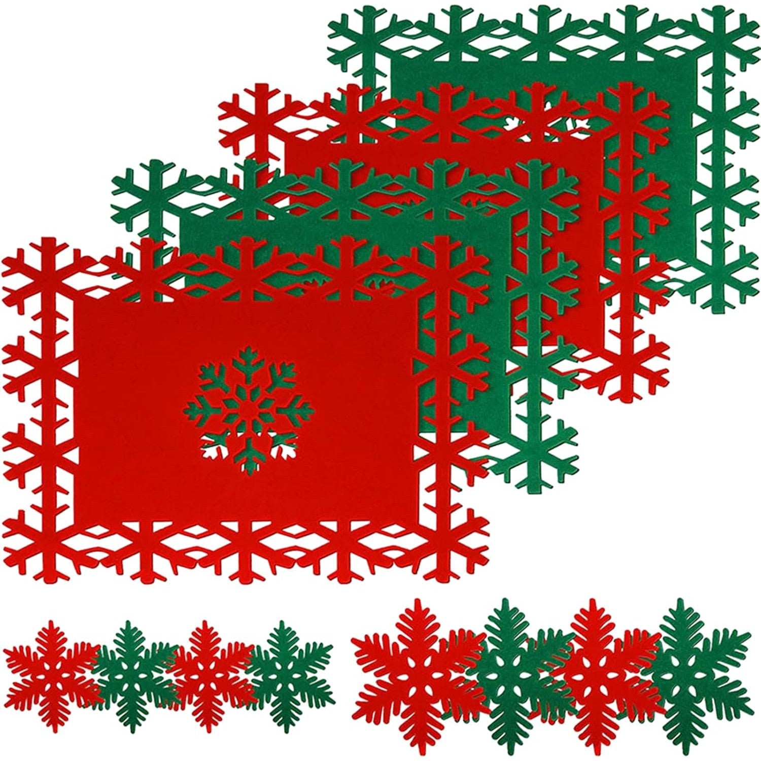 Set 12 Servete pentru Masa si Suporturi de Pahare/Tacamuri, Klevo, 4 Servete 25x35 cm, 4 Suporturi de 13x15 cm, 4 Suporturi de 9.3x10.5 cm, Verde-Rosu