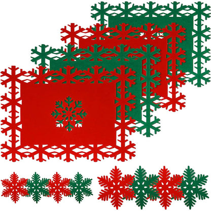 Set 12 Servete pentru Masa si Suporturi de Pahare/Tacamuri, Klevo, 4 Servete 25x35 cm, 4 Suporturi de 13x15 cm, 4 Suporturi de 9.3x10.5 cm, Verde-Rosu