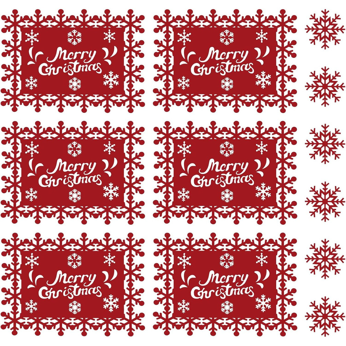 Set 12 Servete pentru Masa si Suporturi de Pahare/Tacamuri, Klevo, Scris Merry Christmas, 6 Servete 25x35 cm, 6 Suporturi de 10x10 cm, Rosu