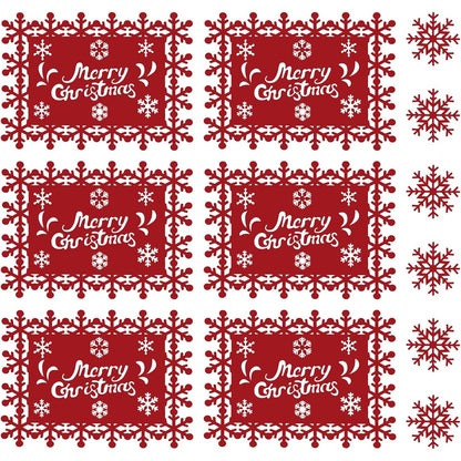 Set 12 Servete pentru Masa si Suporturi de Pahare/Tacamuri, Klevo, Scris Merry Christmas, 6 Servete 25x35 cm, 6 Suporturi de 10x10 cm, Rosu