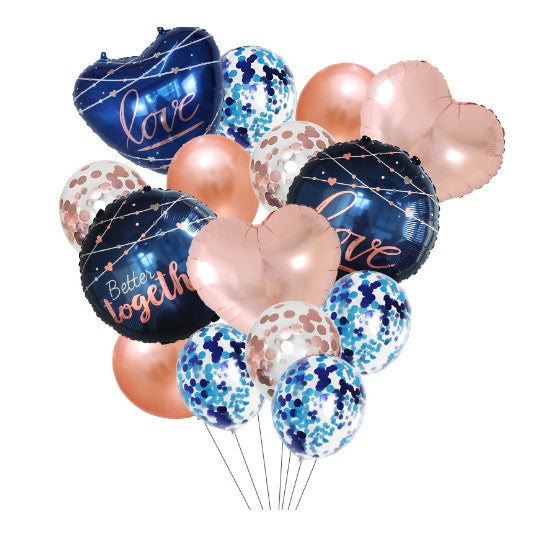 Set 15 baloane pentru Nunta, Klevo, baloane pentru decor, din folie de aluminiu,  30 x 50 cm, Rose / Albastru