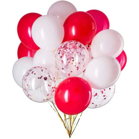 Set 15 baloane pentru petrecere, Klevo, alb/rosu, 30 cm