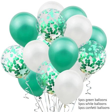 Set 15 baloane pentru petrecere, Klevo, alb/verde, 30 cm