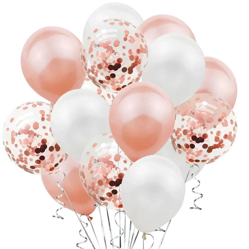 Set 15 baloane pentru petrecere, Klevo, rose gold/ alb, 30 cm