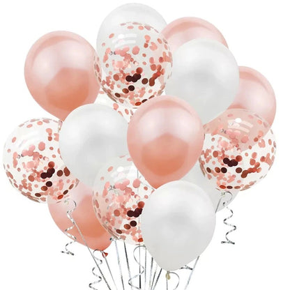 Set 15 baloane pentru petrecere, Klevo, rose gold/ alb, 30 cm