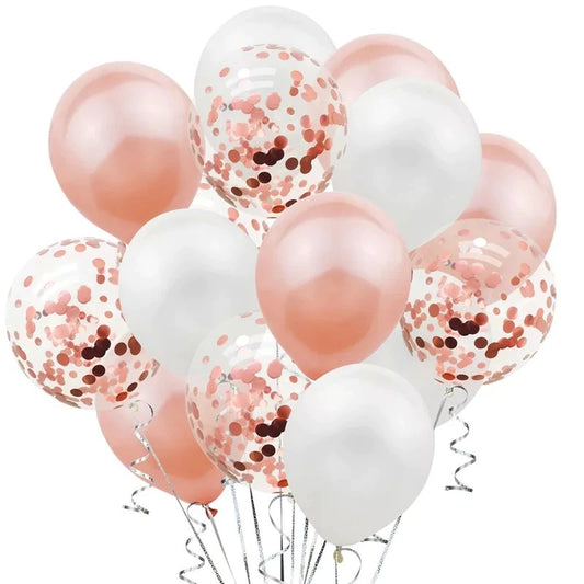 Set 15 baloane pentru petrecere, Klevo, rose gold/ alb, 30 cm