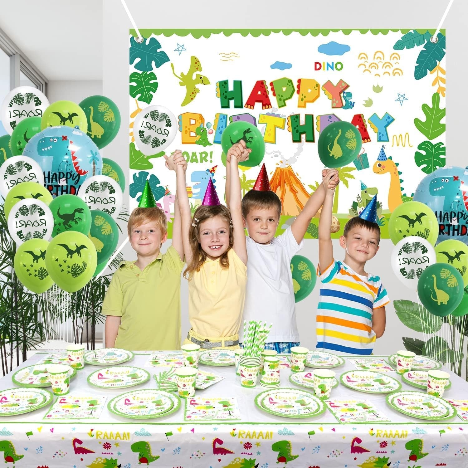 Set 16 Accesorii de Masa, Klevo, Colectia Dino Park, 136 Piese, din Carton/Plastic/Hartie, Multicolor