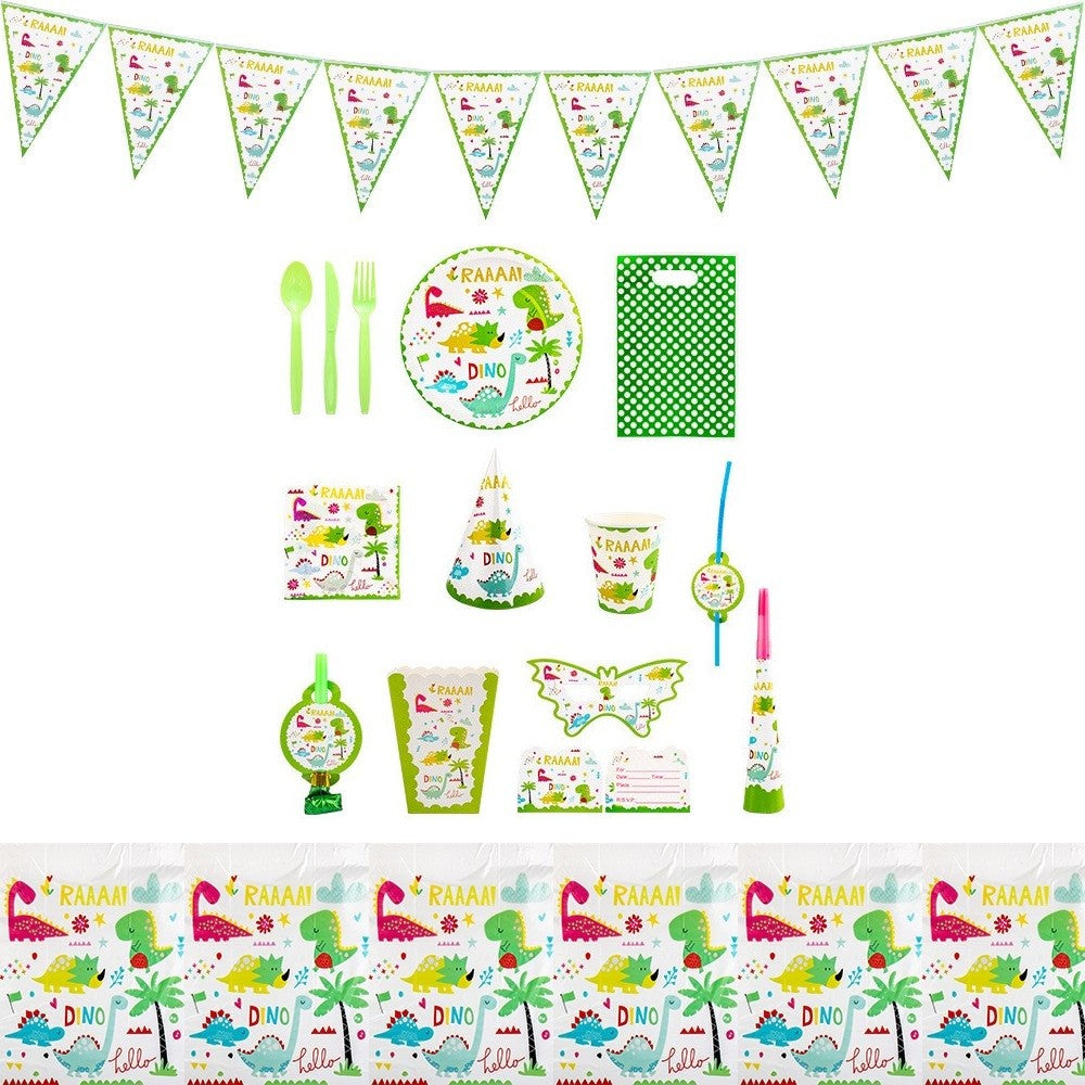 Set 16 Accesorii de Masa, Klevo, Colectia Dino Park, 136 Piese, din Carton/Plastic/Hartie, Multicolor
