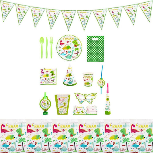 Set 16 Accesorii de Masa, Klevo, Colectia Dino Park, 136 Piese, din Carton/Plastic/Hartie, Multicolor