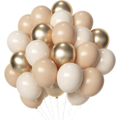 Set 16 Baloane din Latex Metalizate, Klevo, Model Party, 30 cm, Auriu, Bej Inchis si Deschis, 2.8 g
