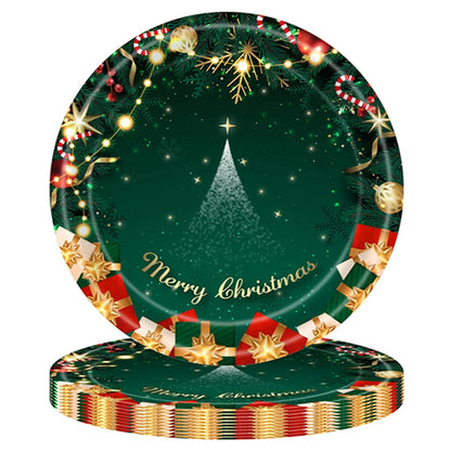 Set 16 Farfurii de Unica Folosinta, Klevo, Model Brad de Craciun Merry Christmas, Tematica Craciun, 18 cm, Verde
