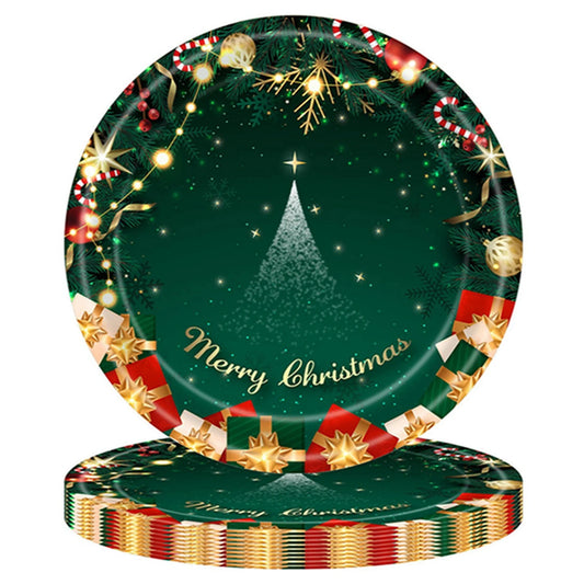Set 16 Farfurii de Unica Folosinta, Klevo, Model Brad de Craciun Merry Christmas, Tematica Craciun, 18 cm, Verde