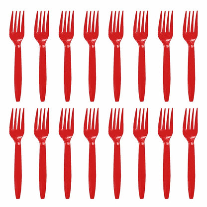 Set 16 Furculite de Unica Folosinta, Klevo, din Plastic, 15 cm, Rosu