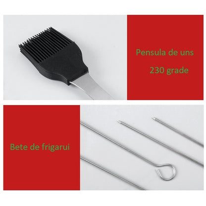 Set 16 Ustensile pentru Gratar, Klevo, din Otel Inoxidabil, Geanta Oxford, Argintiu