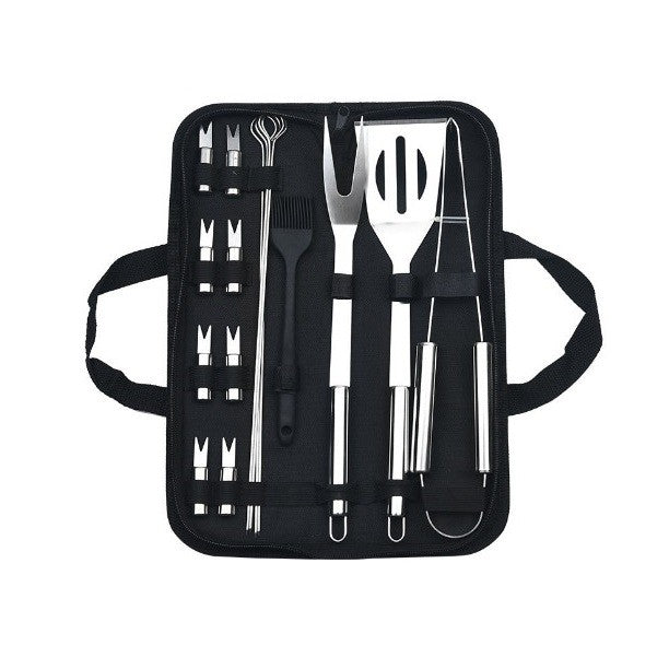 Set 16 Ustensile pentru Gratar, Klevo, din Otel Inoxidabil, Geanta Oxford, Argintiu