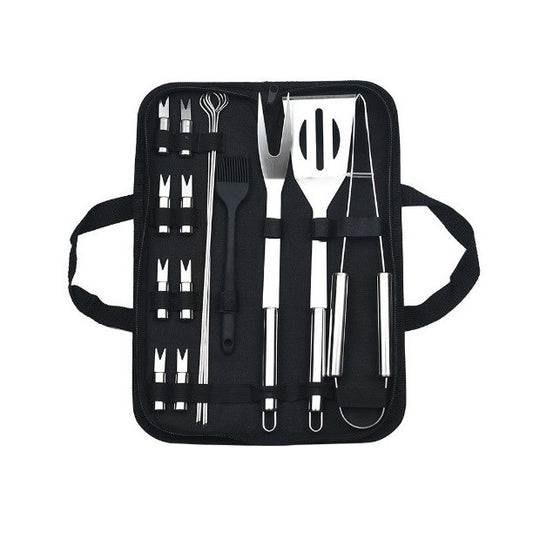 Set 16 Ustensile pentru Gratar, Klevo, din Otel Inoxidabil, Geanta Oxford, Argintiu